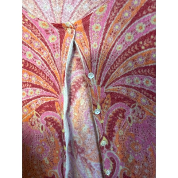Talbots XL Pure Cashmere Womens Button-Up Cardigan In Pink & Orange Paisley Prin - Picture 3 of 4